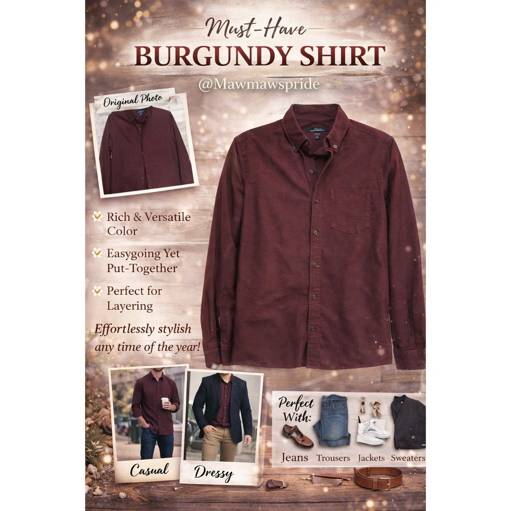 Marc Anthony Mens Slim Fit Burgundy Button Down Shirt Small Long Sleeve Cotton